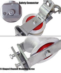 Rugged Heavy Duty Cable Pulley Cast Aluminum Wheel Wear Resistant Sheave Two Fixing Methods Safety Lock Hook High Visibility Red Warning Wheel