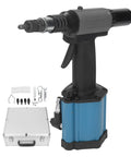 Pro Grade Heavy Duty Pneumatic Riveter Kit With Air Hydraulic Rivet Nut Tool For M3 To M8 Fasteners with carrying case and accessories.