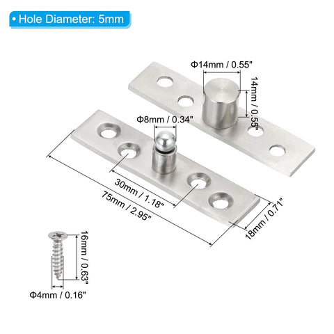 4 Pack 360 Degree Hidden Door Pivot Hinges Set For Secret Doors And Bookcases Central Axis Up Down Shaft Hardware In Silver Tone Includes 30mm Mounting Plate And Fasteners Pro Grade Quality