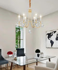 Elegant dining room with Gold Farmhouse Crystal Chandelier For Dining Room And Kitchen Island, 6 Light French Country Ceiling Fixture