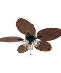 52" Tropical Ceiling Fan with Light, Indoor Outdoor Palm Leaf Ceiling Fan with large brown blades and glass light fixtures.
