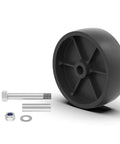6 Inch Boat Trailer Jack Wheel Replacement, 1200 Lbs Load Capacity, 2 Inch Wide Wheel With Five Eighths Inch Bore, shown with hardware