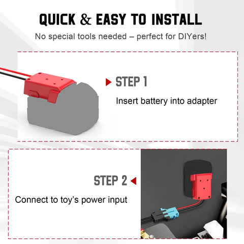 Power Wheel Battery Adapter installation steps for Milwaukee 18V packs and Peg Perego ride on cars. Easy install guide.