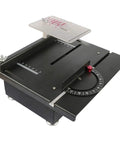 Rock Solid 24V Micro Table Saw With A Beefy 100W Motor And 7200 Rpm For Quick Cuts Up To 40mm Deep Angled pusher and laser scale detail.