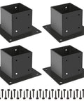 4x4 Post Base Brackets Set of 4 For Deck Fence Pergola Porch Posts, inner size 3.5x3.5 inches, heavy duty steel, black powder coat