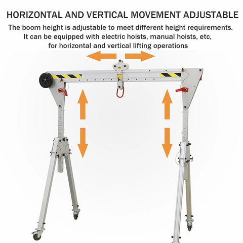 Portable Aluminum Shop Gantry Crane, 2204 Pound Heavy Duty Rating, with adjustable height and 360-degree wheels.