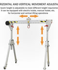 Portable Aluminum Gantry Crane 2204 Lb Capacity Adjustable Height Foldable Workshop Frame with horizontal and vertical lifting adjustments.