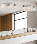 Three Light Vanity Wall Light in Brushed Nickel for Bathroom Over Mirror, Modern Metal Sconce with Glass Shade