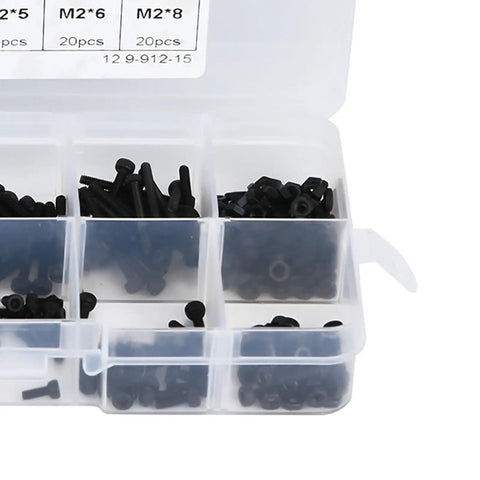 Beefy Pro Grade M2 X 3 20mm 12 9 Grade Black Alloy Steel Hex Socket Screws Bolts And Nuts Kit In Plastic Case for Auto Repairs