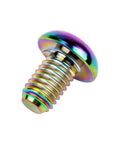 Side view of a Rainbow Titanium M5x8mm bolt, ultra light 6Al4V Gr5 Ti alloy, button head with 3mm Allen socket, bike accessory.