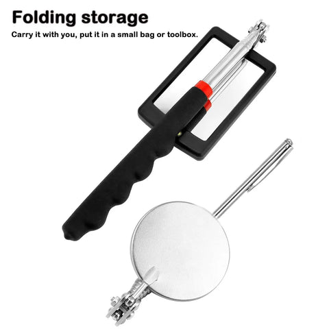 Two Pack Telescopic Inspection Mirror With LED Light, 360 Degree Rotating Round And Square Mirrors, portable and folded.