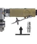 Powerful 25000 RPM Air Drill For Heavy Duty Tapping And Drilling In Auto Furniture And Hardware Maintenance With Rust Proof Coat, side view with accessories.