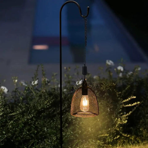 Battery Powered Hanging Pendant Light Outdoor Waterproof Chandelier With 6 Hour Timer, cozy Edison glow amidst garden