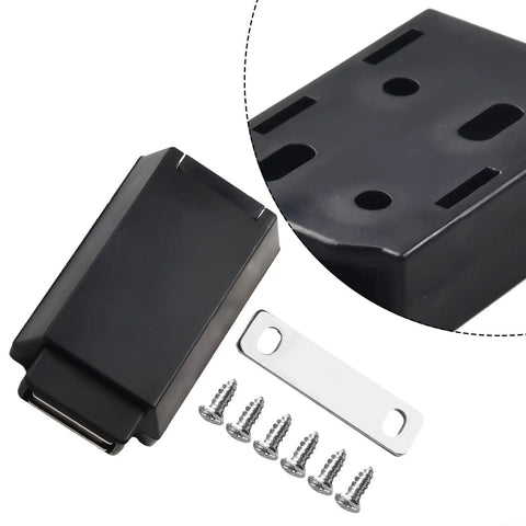 Push To Open Magnetic Cabinet Latch With Metal Base For Cupboard Drawer And Wardrobe Magnetic Touch Catch Rebound Opener In Black viewed with accessories
