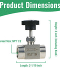 Dimensions of Stainless Steel Needle Valve 304 FNPT Half Inch Female Straight High Pressure Flow Control for Water Oil Gas Systems