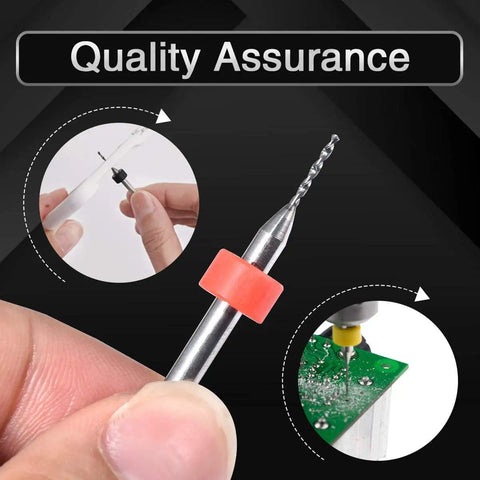 Close-up of a 7 Pcs Mini PCB Drill Bit Set 0.2mm To 0.5mm High Speed Steel Spiral Flute Micro Drill Bits for Rotary Tools Jewelry CNC Board Engraving