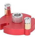 Red aluminum component of Pro Grade Auto Centering Dowel Jig With Aluminum Drill Guide And Eight Drill Bushings From 3mm To 10mm.