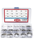 Heavy Duty 225 Piece Stainless Steel External C Clip Set With 15 Sizes From M3 To M25 Featuring High Precision Anti Rust Retaining Rings in storage box.