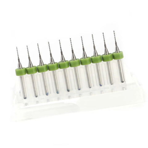 10 Piece Tungsten Carbide Drill Bits Set For Pro Grade Precision PCB And Electronics Prototyping, neatly arranged in holder