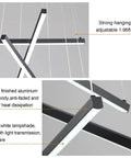 Close-up of Sleek Modern LED Chandelier With 5 Lights Black Linear Pendant Ceiling Light, adjustable cords, black aluminum body
