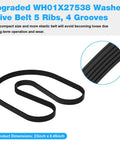 Washer Drive Belt For GE And Hotpoint Washers 22 Inch 5 Ribs 4 Grooves Efficient Replacement Belt Fits GTW HTW NTW Models Compatible With AP6328256 4587903 PS12299369 WH01X27538, black ribbed belt