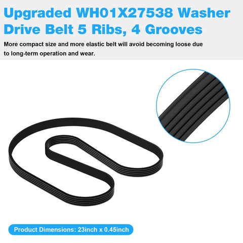 Washer Drive Belt For GE And Hotpoint Washers 22 Inch 5 Ribs 4 Grooves Efficient Replacement Belt Fits GTW HTW NTW Models Compatible With AP6328256 4587903 PS12299369 WH01X27538, black ribbed belt