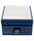 Pro Grade 850W Soldering And Desoldering Station with digital preheat hot plate, LCD display and power switch, front view.