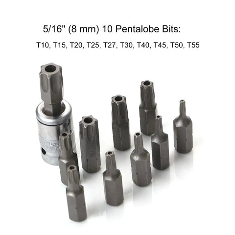 5/16 inch (8 mm) 10-piece Pentalobe bit set with Torx bits, Check out This Awesome 34 Pcs Torx Bit Socket And E-Torx Star Kit With Storage Box For Heavy Duty Jobs That Lets You Crush Rusted Bolts Like A Boss While Keeping Your Tools Organized And Ready To Go Anywhere Without Breaking A Sweat.