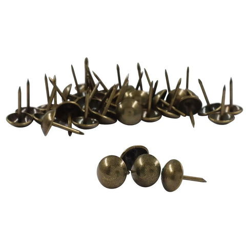 Snag These Top Shelf Antique Bronze Upholstery Tacks For A Slick Vintage Furniture Makeover Hella Sturdy And Rust Free With 100 Ace Pieces Ready To Elevate Any Cool Home Decor Build Project - close-up of antique bronze tacks on white background.