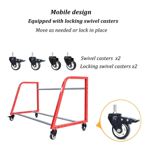 Heavy Duty Tire Storage Rack And Rim Organizer Shelf With Locking Casters Solid Steel Frame with locking swivel casters for mobility.