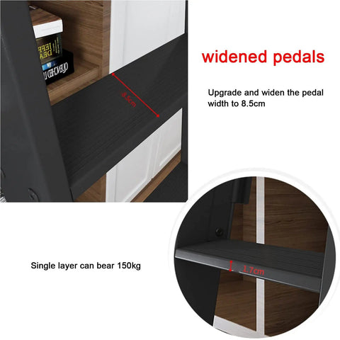 Close-up of heavy duty sliding ladder hardware kit with widened 8.5cm pedal, showing 150kg bearing capacity.