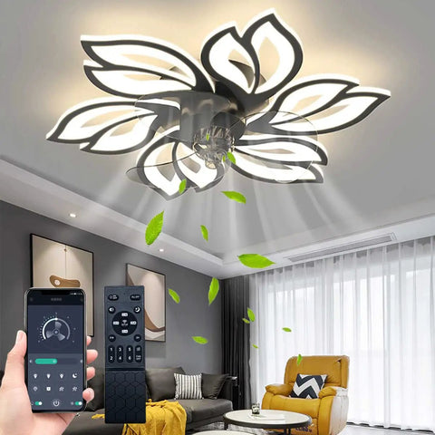 Bladeless Ceiling Fan With Lights 20 Inch Remote Control Modern Enclosed LED Fan in living room with remote and app control