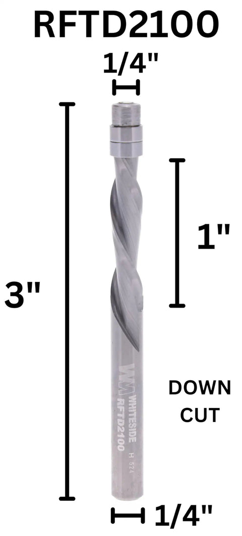 Pro Grade Solid Carbide Down Cut Spiral Flush Trim Router Bit With One Quarter Inch Cutting Diameter And Quarter Inch Shank