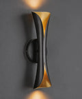 Flynix LED Indoor Wall Sconces, 5 Color Temps Dimmable Hardwired Wall Light in matte black and gold design, mounted on wall.