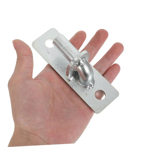 Heavy Duty Four Pack Wall Mount Gate Hinge For Wooden Barn Doors And Metal Patio Gates shown in hand, silver galvanized steel, sturdy design.