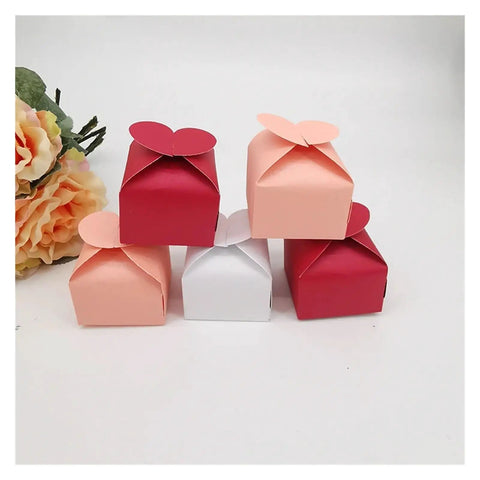 Colorful Love Heart Candy Gift Box Set Of 50, sturdy cardboard, red, pink, and white boxes, ideal for wedding favors and gifts