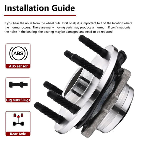 Front 2WD Wheel Bearing Hub And Bearing Assembly For Chevy Tahoe Silverado 1500 Suburban Avalanche Express 6 Lug With ABS Fits GMC Yukon XL 1500 Sierra Savana Cadillac Escalade 515054, front view showing ABS sensor and 6-lug design