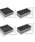 Four Piece Slick Underwear Storage Organizers Featuring Nifty Grid Layouts For Foldable Oxford Fabric Drawer Bins and Wardrobe Packing Boxes.