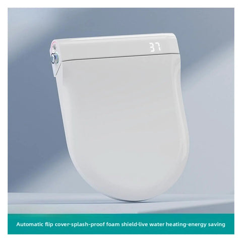 Straight Up Game Changing Auto Flip Smart Toilet Seat With Constant Temp Heating Cushion Integrated Dual Spray Bidet And Universal U Shape Fit, close-up of automated lid with digital display.