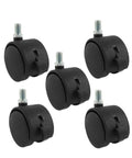 Top Shelf Swivel Caster Wheels Featuring Slick Nylon Twin Tires And Reliable Foot Brakes For Smooth Furniture Glides And Zero Drama Office Chair Upgrades Black Set Of Five in various angles.