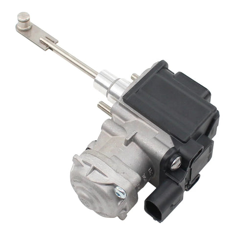 Turbocharger actuator (side view) for 1.4 TSI engines; metal pushrod, black housing.