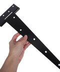 Beefy Heavy Duty Outdoor Gate Hinge With Extended T Shape Design And Ball Bearing, 12 Inch, Industrial Grade Black Finish in hand