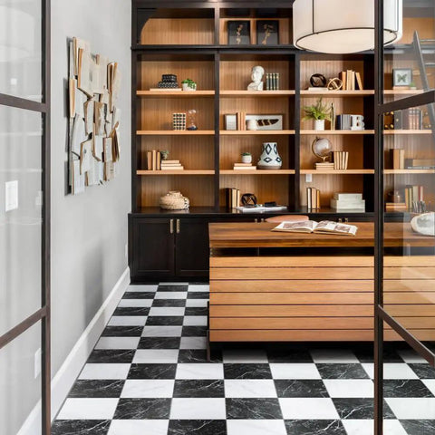 Checkerboard Porcelain Floor And Wall Tile 17 7/8 Inch Square With Glazed Textured Finish And Medium Sheen in a modern office