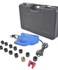 Built Like A Tank 15 Ton Hydraulic Crimping Tool With 14 Die Set Professional Grade For 9 Awg To 800 MCM Cable in blue with a case.