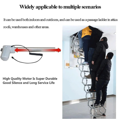 Fold Down Ceiling Access Ladder With Telescopic Design And Titanium Alloy Frame For Top Shelf Attic Access Pretty Sleek Heavy Duty Pull Down Loft Stairs 80X120 Cm Size, used indoors by multiple people.