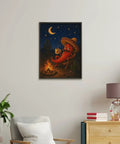 Framed painting of a chili pepper in a sombrero by a campfire under a starry sky, Desert Camp Pepper Paint By Numbers Kit.