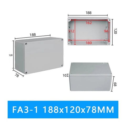 Front view of explosion-proof cast-aluminum push-button switch box, 188x120x78mm, IP67 outdoor enclosure.