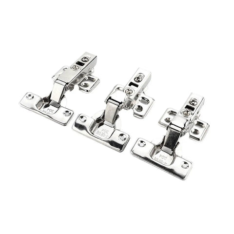 Hydraulic Soft Close Cabinet Door Hinges, 4 Piece Set, Stainless Steel, shown side by side on white background