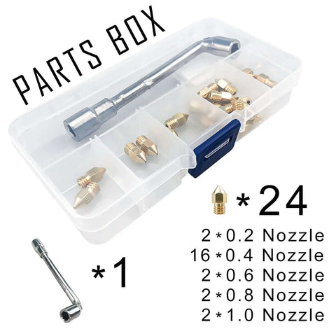 24 Piece Brass MK8 3D Printer Nozzle Set For Makers Pro Grade With 0.2mm 0.4mm 0.6mm 0.8mm 1.0mm Nozzles in storage box