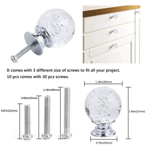 Kick Up Your Kitchen Vibe With Premium Transparent K9 Crystal Cabinet Knobs Set Of 10 Round Glass Bubbles For Drawers And Dressers Sleek Smooth Design With Sturdy Zinc Alloy Hardware